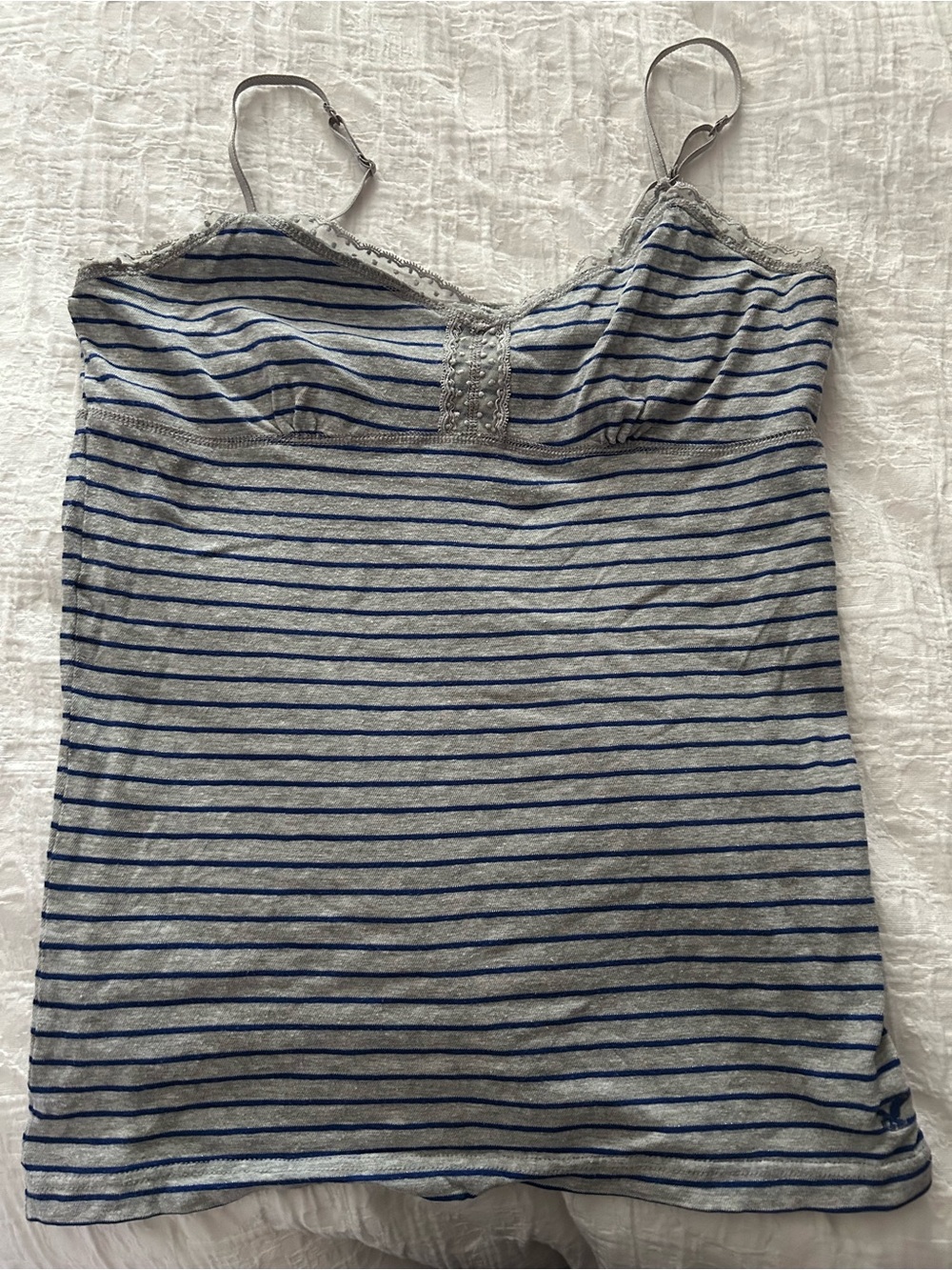 Striped Lace-Trim Cami Tank Top - Gray & Blue
